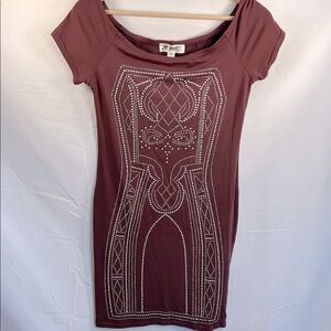 Say What? sequined wine colored mini t shirt dress